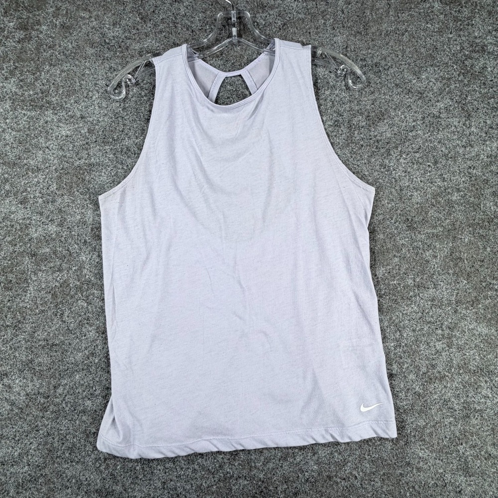 Nike Oxygen Lilac Tank Top Womens Medium Purple Swoosh Neck Open Back Round Neck